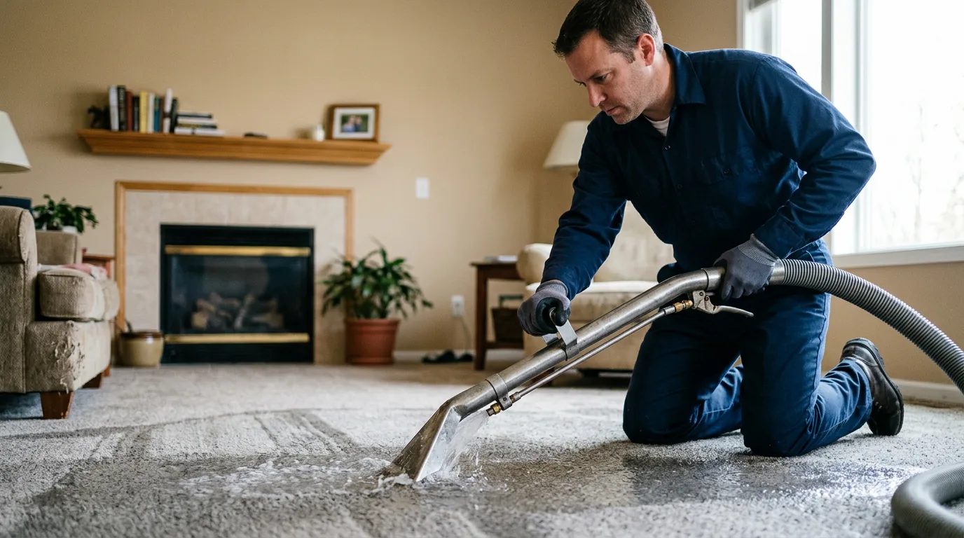 Water damage restoration technician working near Hurst, IL